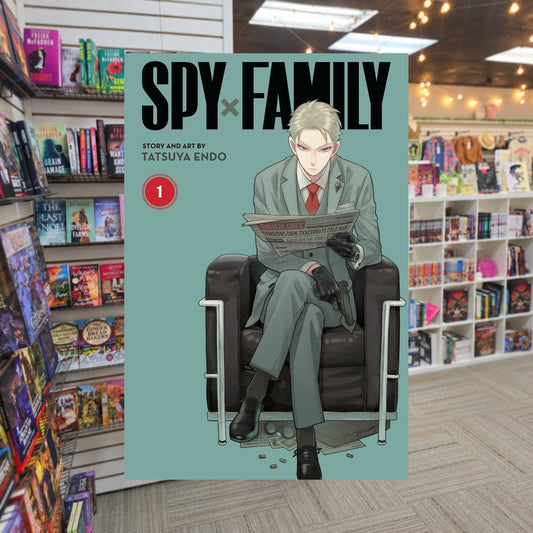 Spy x Family, Vol. 1 by Tatsuya Endo — actual cover on The Perk bookstore background