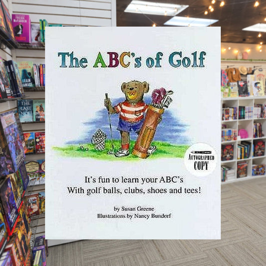 The ABC's of Golf by Susan Greene — actual cover on The Perk bookstore background