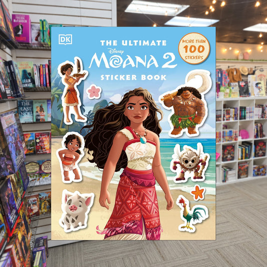 Disney Moana 2 Ultimate Sticker Book by Ruth Amos — actual cover on The Perk bookstore background