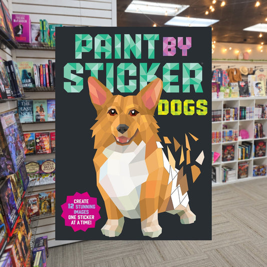 Paint by Stickers: Dogs — actual cover on The Perk bookstore background