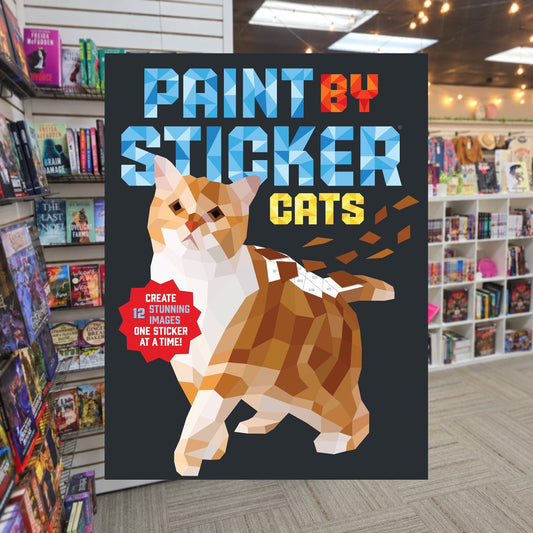 Paint by Sticker: Cats — actual cover on The Perk bookstore background
