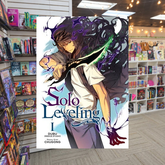 Solo Leveling, Vol. 1 by Dubu ,  Chugong — actual cover on The Perk bookstore background