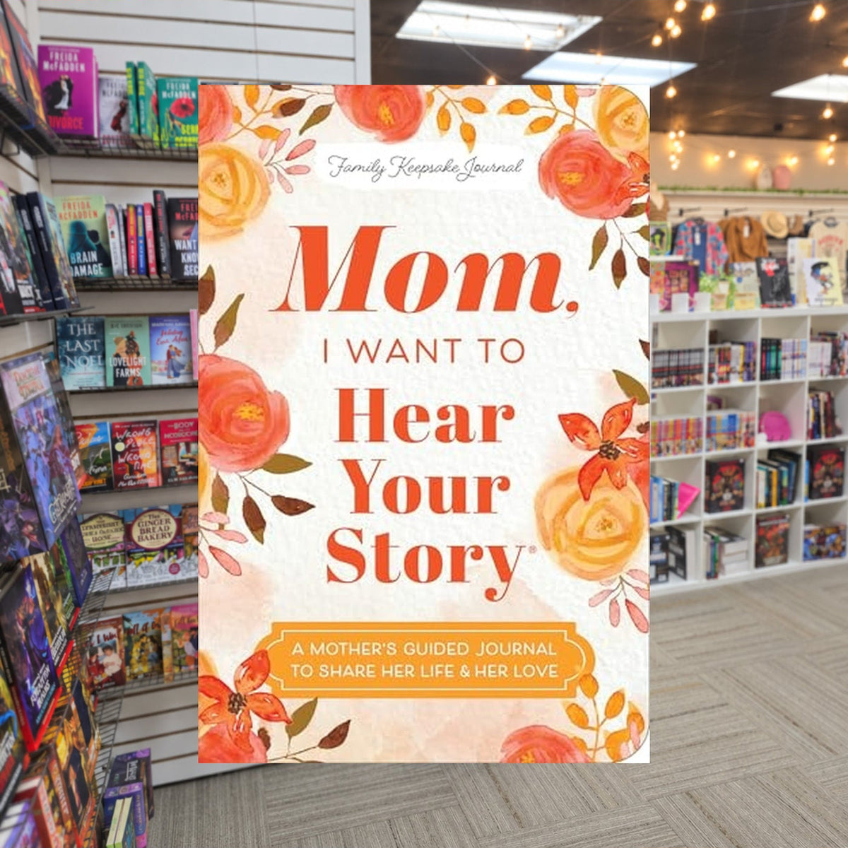 Mom, I Want to Hear Your Story by Jeffrey Mason — actual cover on The Perk bookstore background