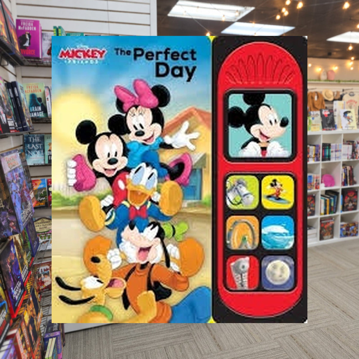 Disney Mickey & Friends: The Perfect Day Sound Book by PI Kids, The Disney Storybook Art Team (Illustrator) — actual cover on The Perk bookstore background