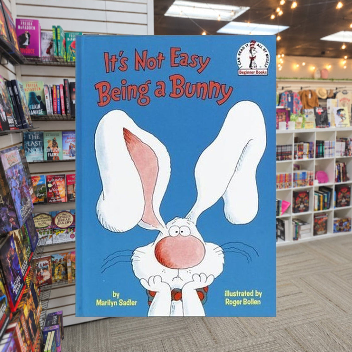 It's Not Easy Being a Bunny by Marilyn Sadler — actual cover on The Perk bookstore background