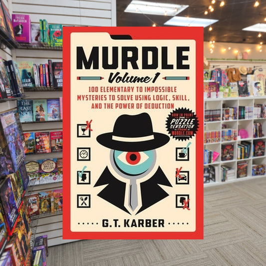 Murdle: Volume 1 — actual cover on The Perk bookstore background