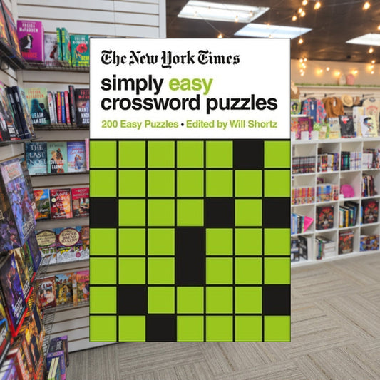 NYT Simply Easy Crossword Puzzles by Will Shortz — actual cover on The Perk bookstore background