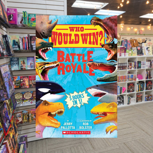 Who Would Win?: Battle Royale by Jerry Pallotta — actual cover on The Perk bookstore background