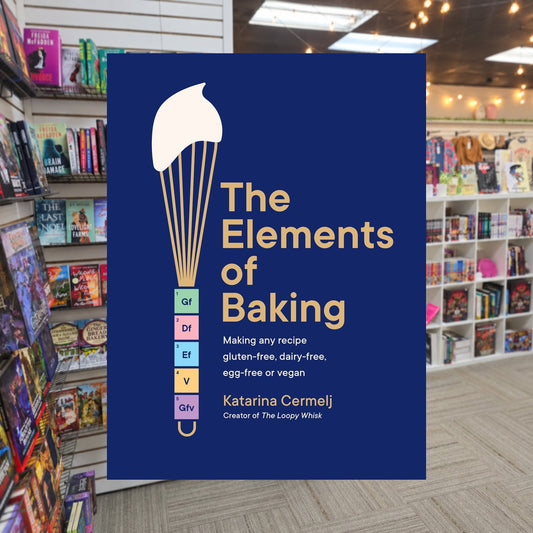 The Elements of Baking by Katarina Cermelj — actual cover on The Perk bookstore background