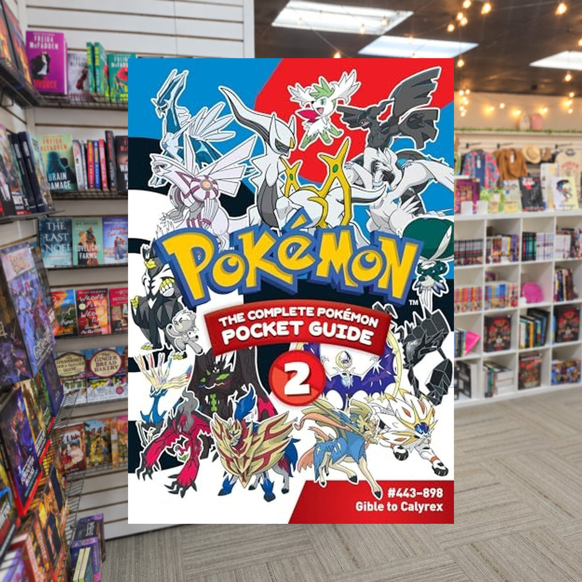 Pokémon: The Complete Pokémon Pocket Guide, Vol. 2 — actual cover on The Perk bookstore background