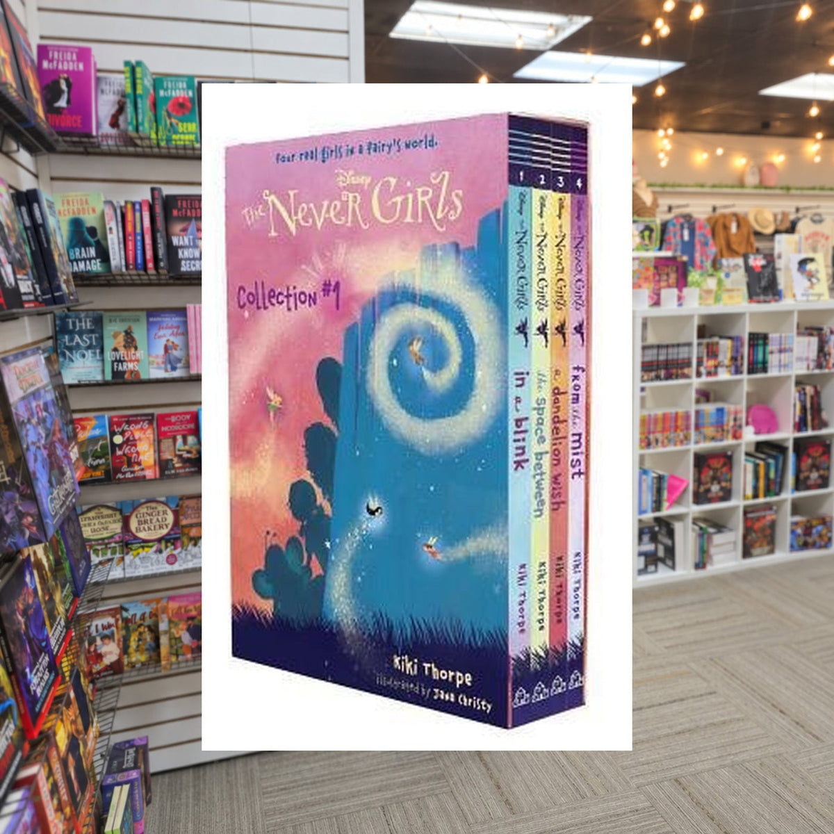 The Never Girls Collection #1 by Kiki Thorpe — actual cover on The Perk bookstore background