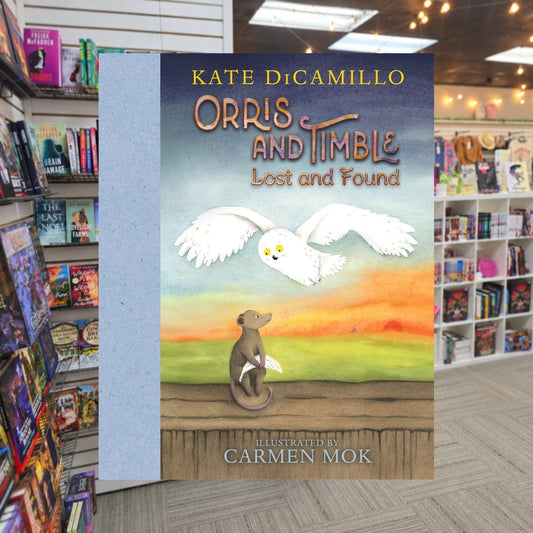 Orris and Timble: Lost and Found by Kate DiCamillo — actual cover on The Perk bookstore background