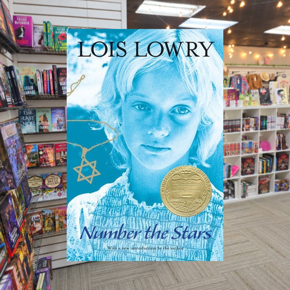 Number the Stars by Lois Lowry — actual cover on The Perk bookstore background