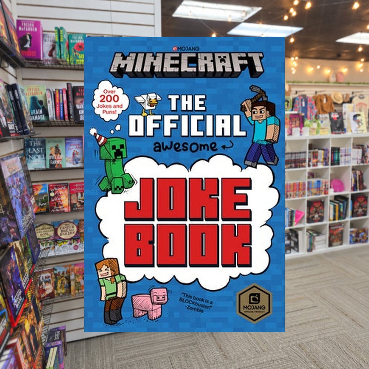 Minecraft: The Official Joke Book by Dan Morgan — actual cover on The Perk bookstore background