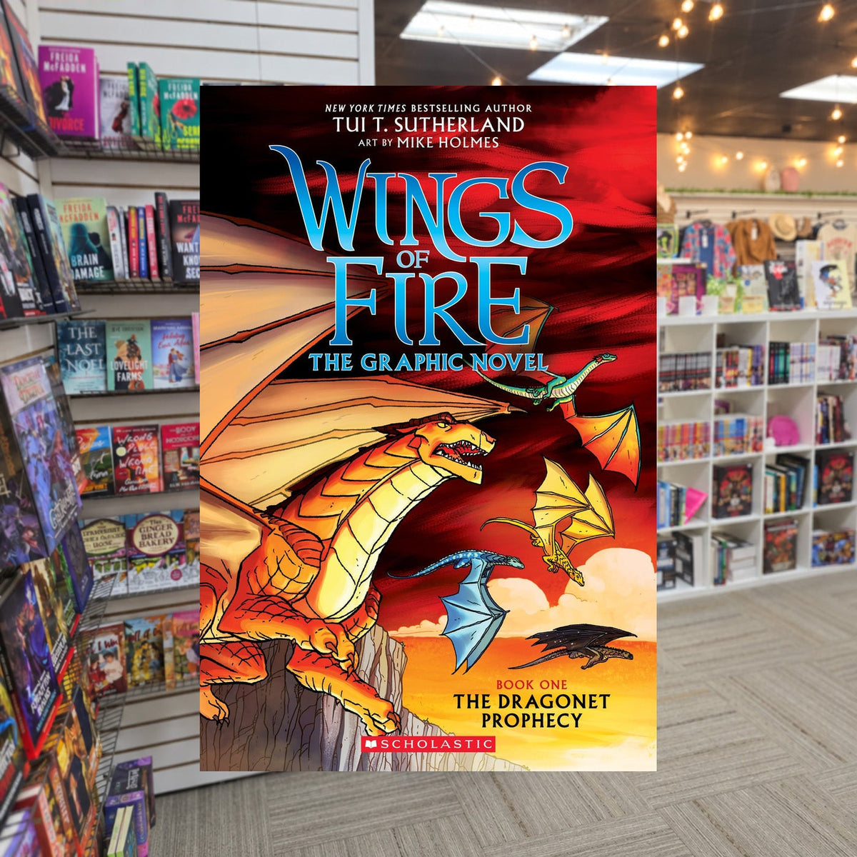The Dragonet Prophecy by Tui T. Sutherland — actual cover on The Perk bookstore background