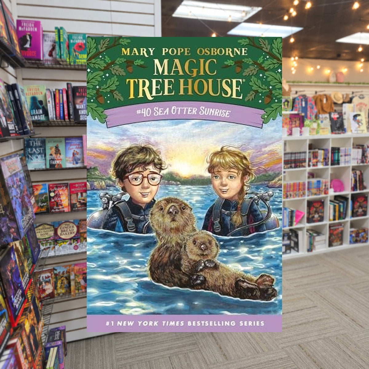 Sea Otter Sunrise by Mary Pope Osborne — actual cover on The Perk bookstore background