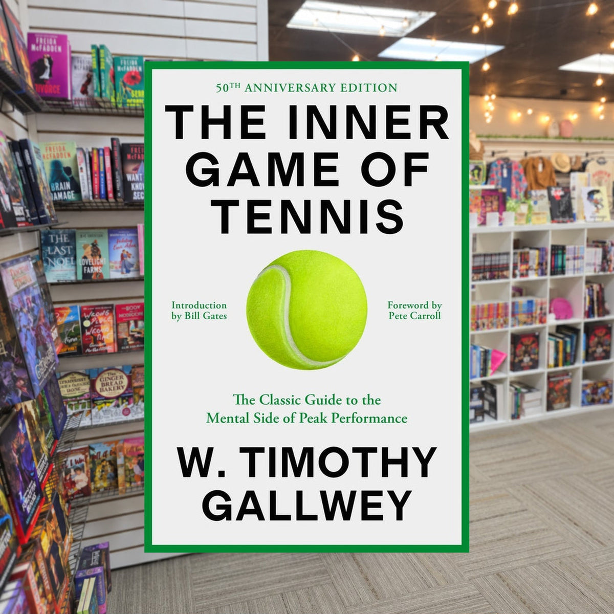 The Inner Game of Tennis by W. Timothy Gallwey — actual cover on The Perk bookstore background