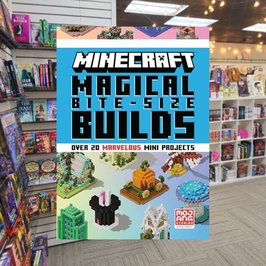 Minecraft: Magical Bite-Size Builds by Mojang AB — actual cover on The Perk bookstore background