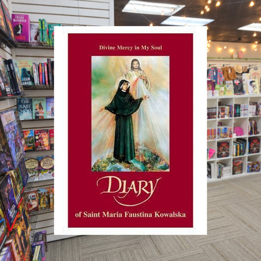Divine Mercy in My Soul by Maria Faustyna Kowalska — actual cover on The Perk bookstore background