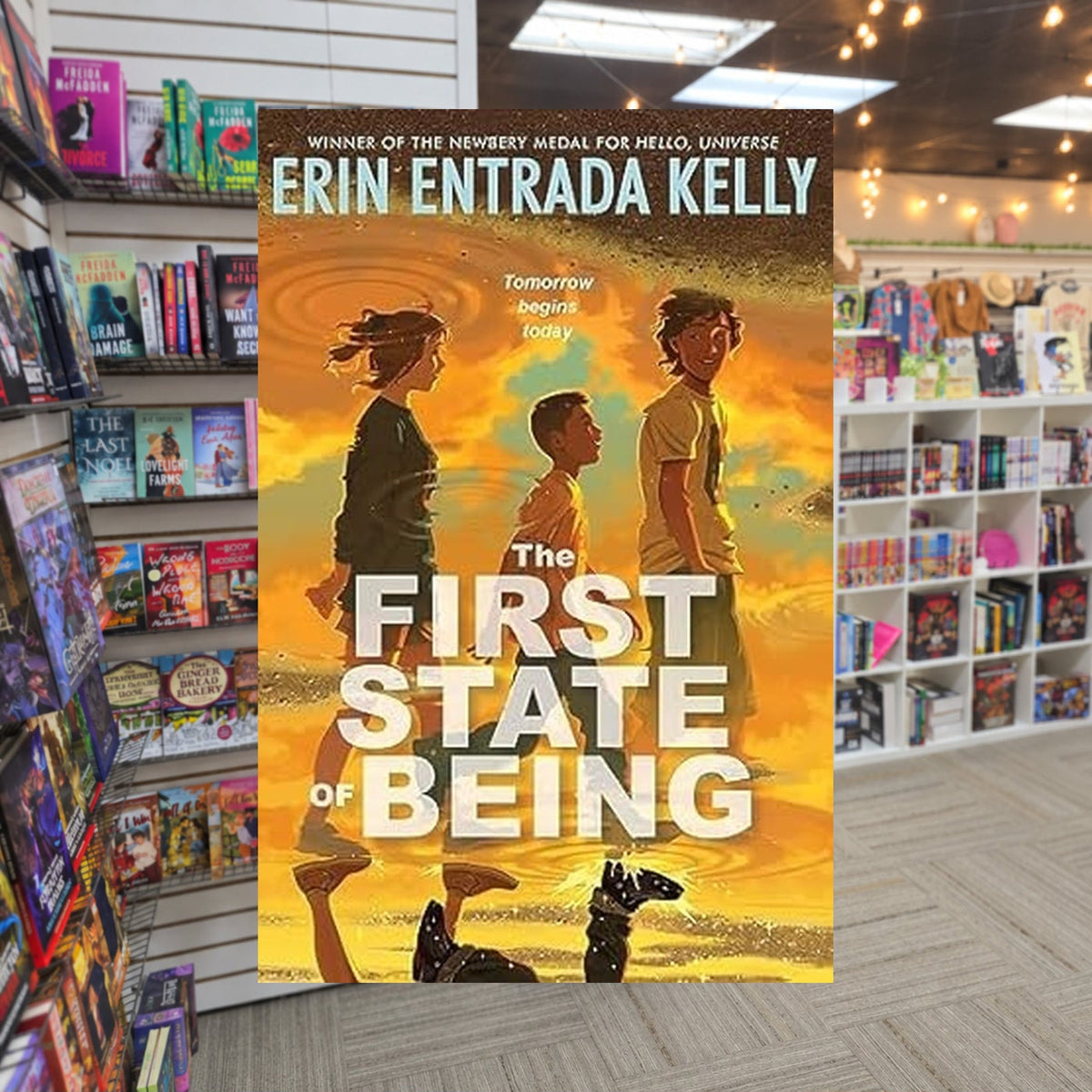The First State of Being by Erin Entrada Kelly — actual cover on The Perk bookstore background