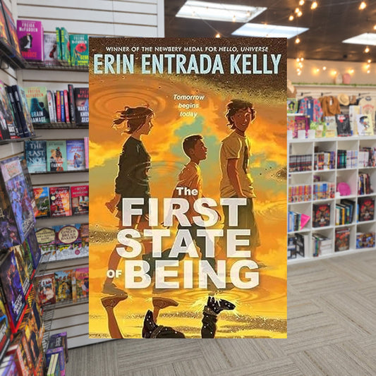 The First State of Being by Erin Entrada Kelly — actual cover on The Perk bookstore background