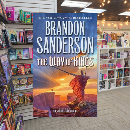 The Way of Kings by Brandon Sanderson — actual cover on The Perk bookstore background