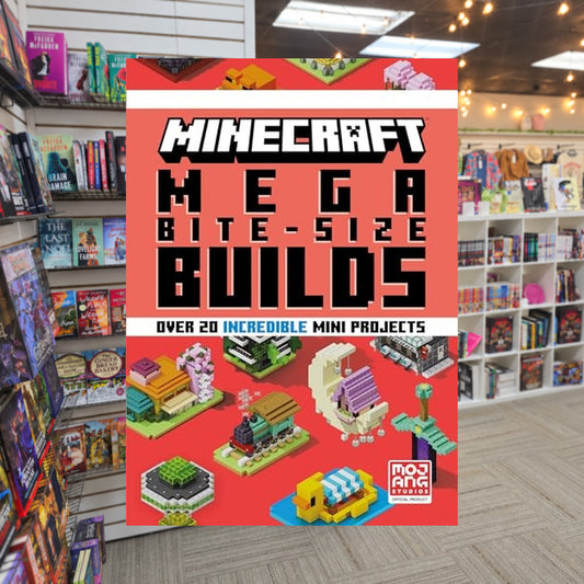Minecraft: Mega Bite-Size Builds by Mojang AB — actual cover on The Perk bookstore background