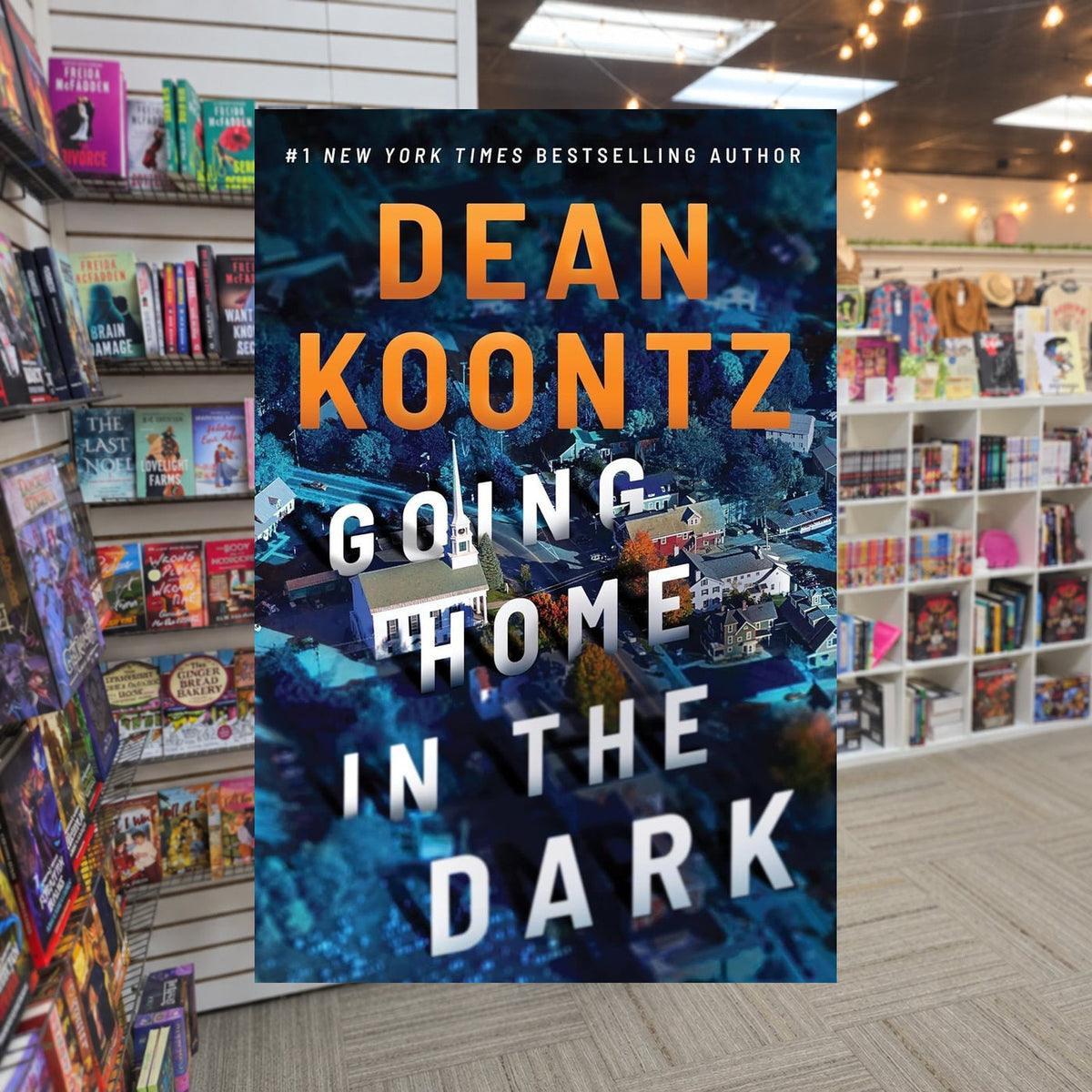 Going Home in the Dark by Dean Koontz — actual cover on The Perk bookstore background