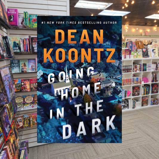Going Home in the Dark by Dean Koontz — actual cover on The Perk bookstore background
