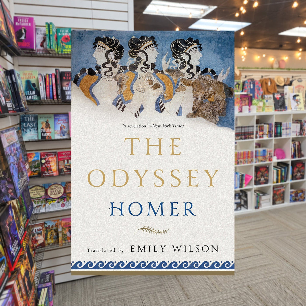 The Odyssey by Homer and Emily Wilson — actual cover on The Perk bookstore background