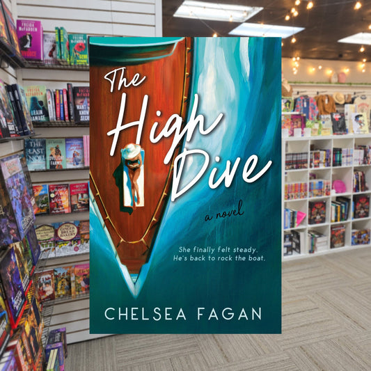 The High Dive by Chelsea Fagan — actual cover on The Perk bookstore background