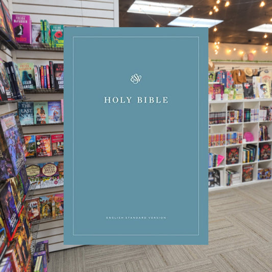ESV Holy Bible — actual cover on The Perk bookstore background