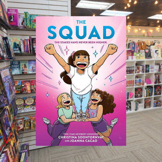 The Squad by Christina Soontornvat — actual cover on The Perk bookstore background
