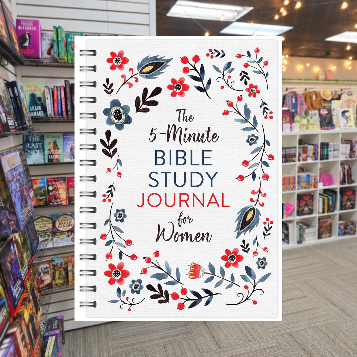 The 5-Minute Bible Study Journal for Women by Barbour Staff — actual cover on The Perk bookstore background