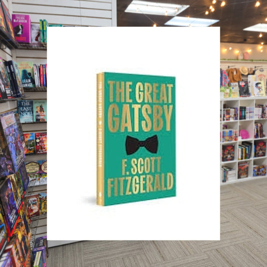 The Great Gatsby by F. Scott Fitzgerald — actual cover on The Perk bookstore background