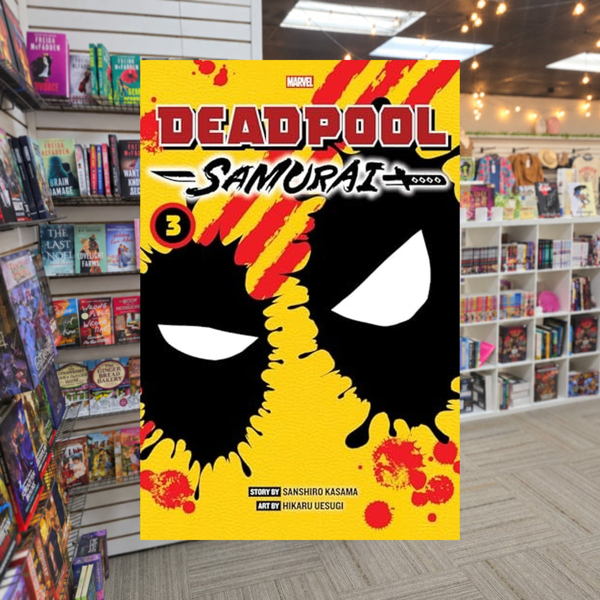 Deadpool: Samurai, Vol. 3 by Sanshiro Kasama, Hikaru Uesugi (Illustrator) — actual cover on The Perk bookstore background