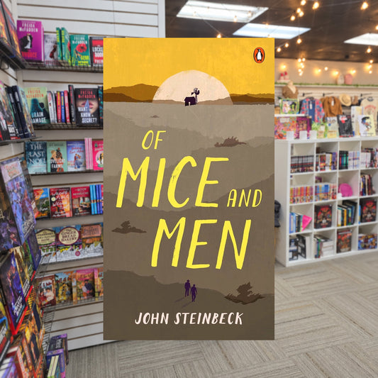 Of Mice and Men by John Steinbeck — actual cover on The Perk bookstore background