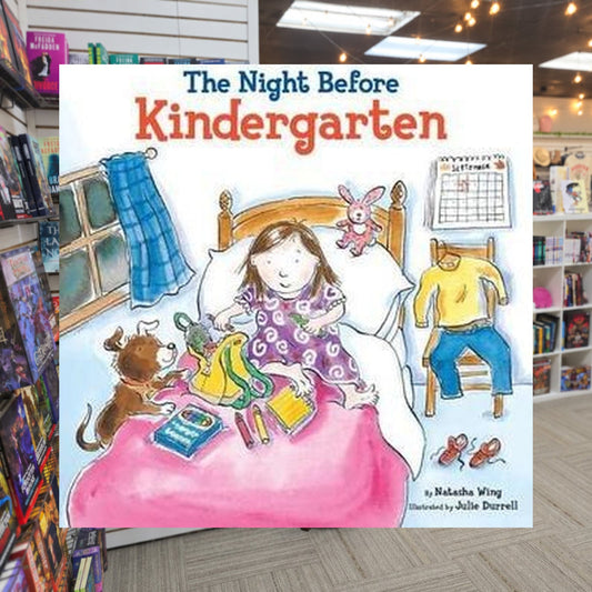 The Night Before Kindergarten by Natasha Wing — actual cover on The Perk bookstore background