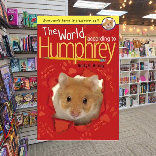 The World According to Humphrey by Betty G. Birney — actual cover on The Perk bookstore background