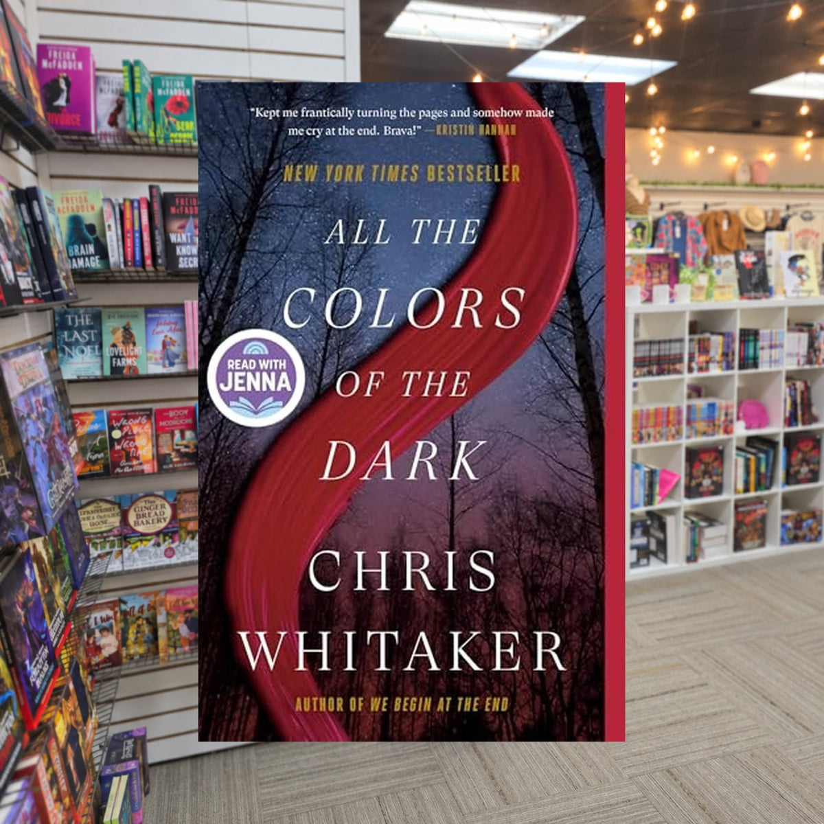 All the Colors of the Dark by Chris Whitaker — actual cover on The Perk bookstore background