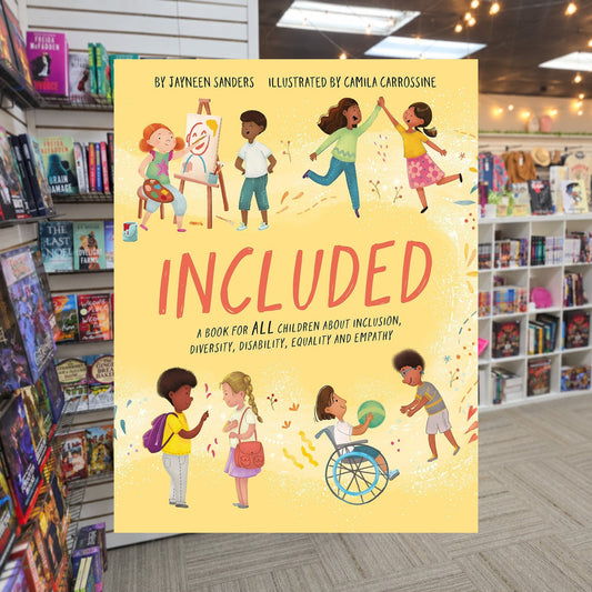 Included: A book for all children about inclusion, diversity, disability, equality and empathy by Jayneen Sanders — actual cover on The Perk bookstore background