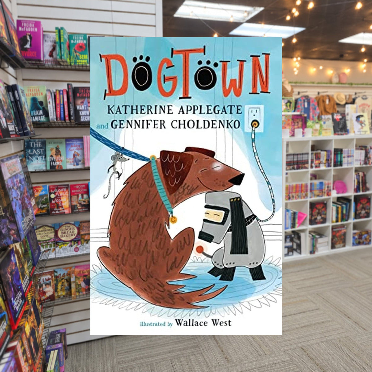 Dogtown #1 Dogtown by Katherine Applegate, Gennifer Choldenko, Wallace West (Illustrator) — actual cover on The Perk bookstore background