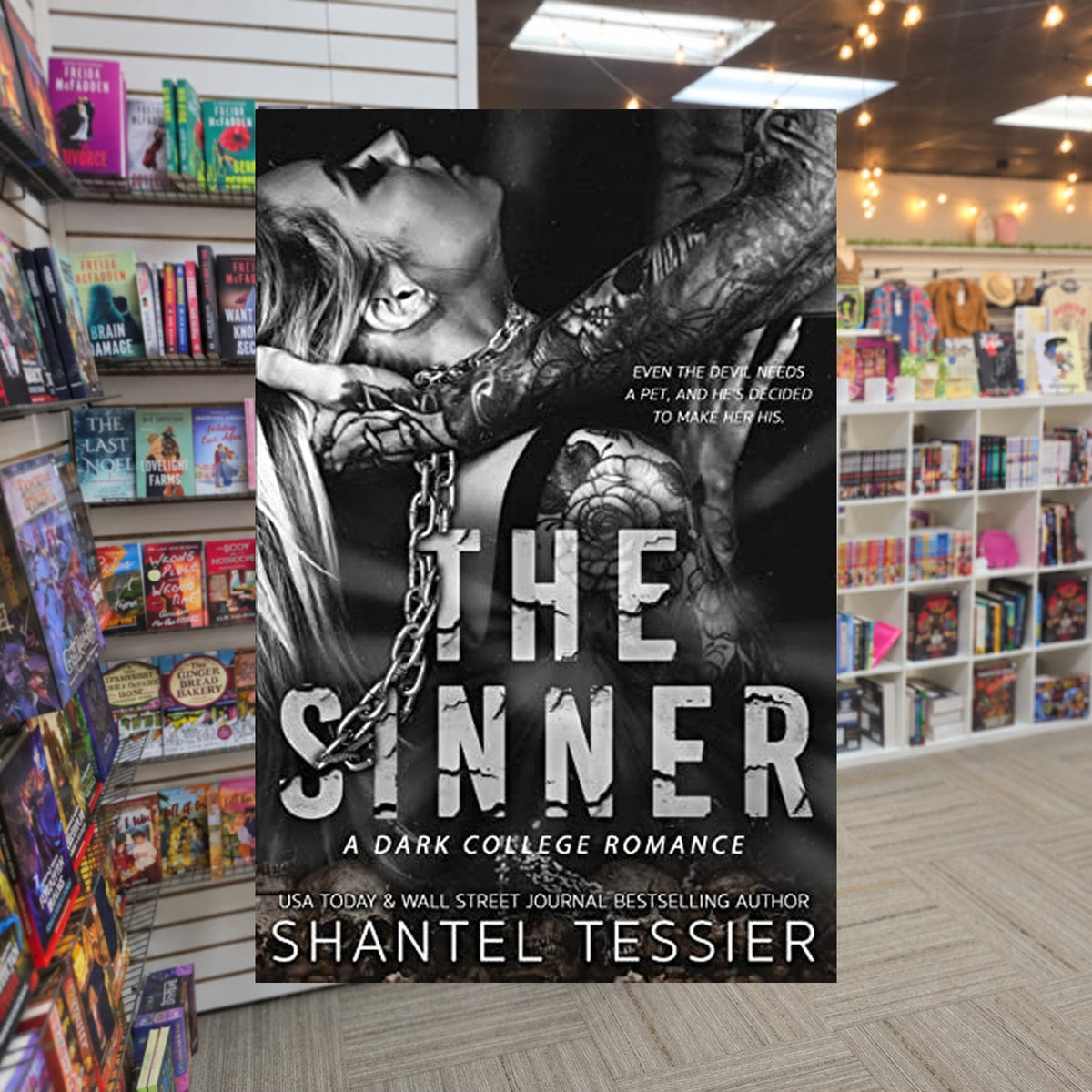 L.O.R.D.S. #2: The Sinner A Dark College Romance Shantel Tessier — actual cover on The Perk bookstore background