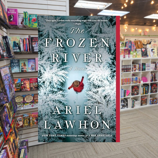 The Frozen River by Ariel Lawhon — actual cover on The Perk bookstore background