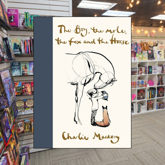 The Boy, the Mole, the Fox and the Horse by Charlie Mackesy — actual cover on The Perk bookstore background
