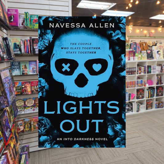 Lights Out by Navessa Allen — actual cover on The Perk bookstore background