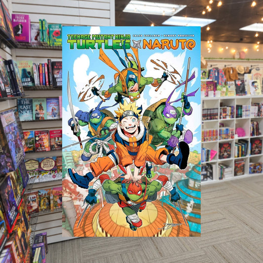 Teenage Mutant Ninja Turtles/Naruto by Caleb Goellner — actual cover on The Perk bookstore background