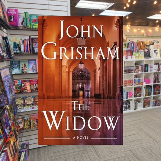 The Widow by John Grisham — actual cover on The Perk bookstore background