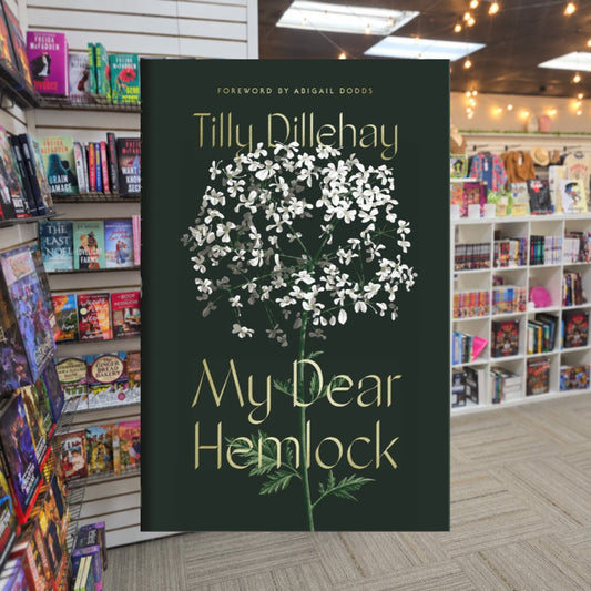 My Dear Hemlock by Tilly Dillehay — actual cover on The Perk bookstore background