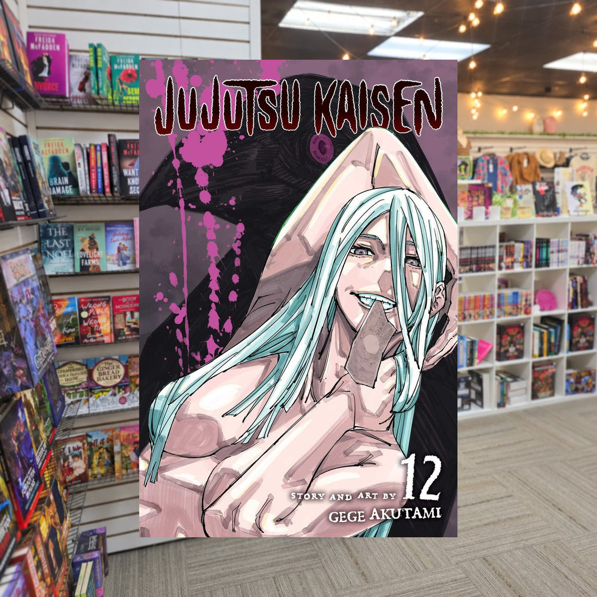 Jujutsu Kaisen, Vol. 12 by Gege Akutami — actual cover on The Perk bookstore background